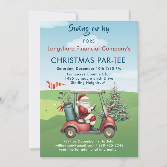 Convite Par-Tee do Tema do Golfe de Natal Comercial (Frente)