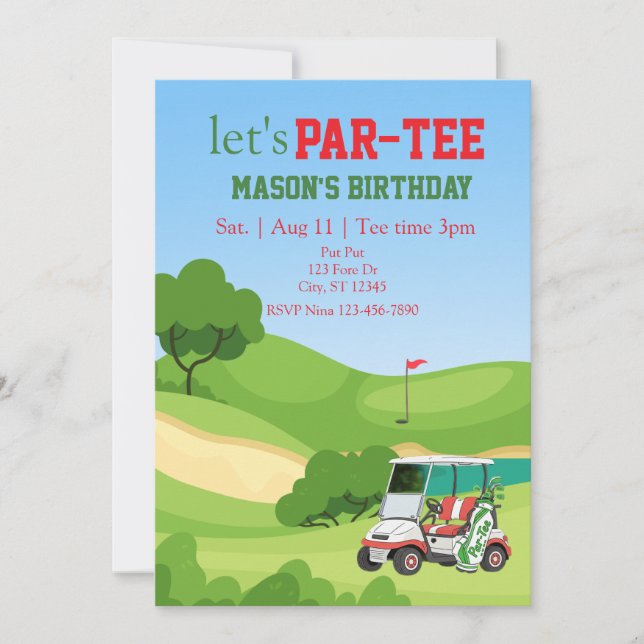 Convite PAR-TEE, golf birthday (Frente)