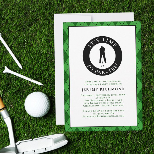 Convite Par Tee Golfer Festa de aniversário Engraçada De H (Par Tee Golfer Funny Humor Birthday Party For Him Invitation)