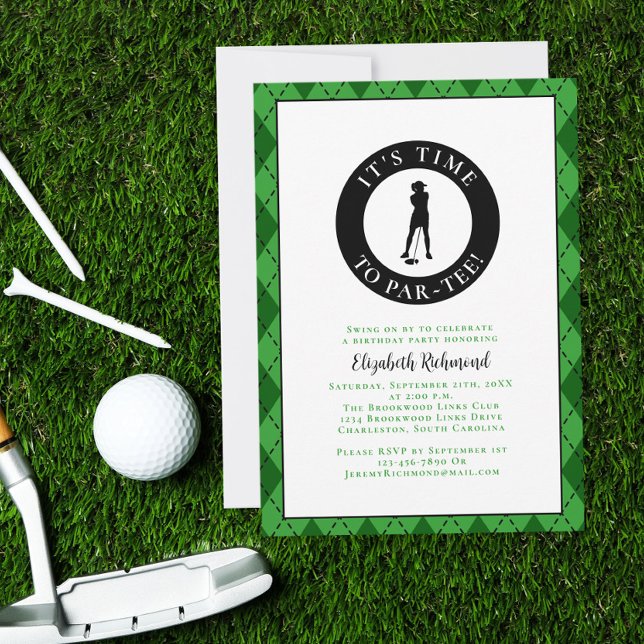 Convite Par Tee Golfista Humor Engraçado Festa de Aniversá (Par Tee Golfer Funny Humor Birthday Party For Her Invitation)