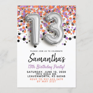 Convite para 13 Birthday Silver Confetti