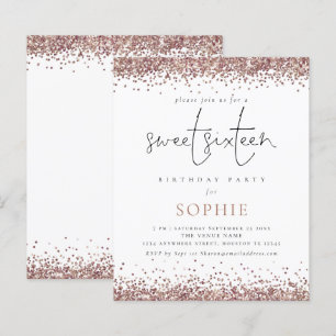 Convite para 16 Festas de Glitter Dourado de Rosa