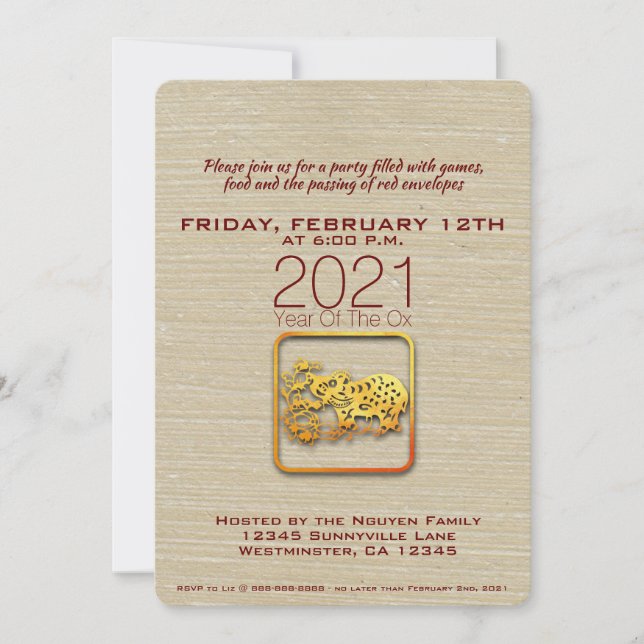 Convite para 2021 do Vietnamita Dourado cortado em (Frente)