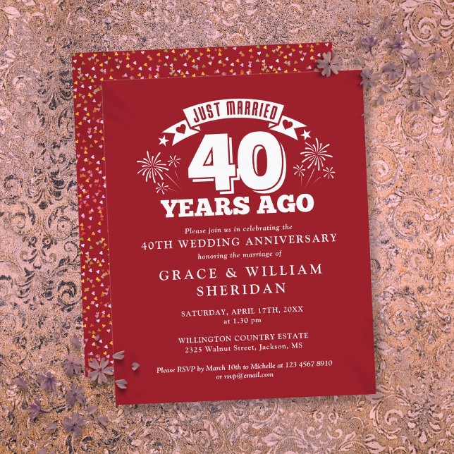 Convite para 40 anos do Recem casados de Orçamento (Budget Just Married Ruby 40th Anniversary Invite)