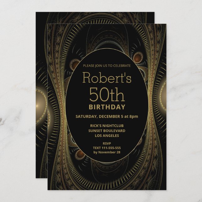 Convite para 50º aniversário do Abstrato Dourado E (Frente/Verso)