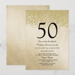 Convite para 50 anos de casamento Dourado Glitter