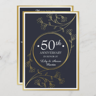 Convite para 50 anos Dourado Floral