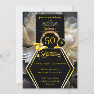 Convite para 50 anos, preto e Dourado