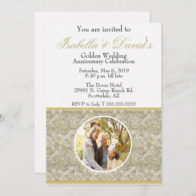 Convite para 50 Ouros de Aniversário de Casamento (Frente/Verso)