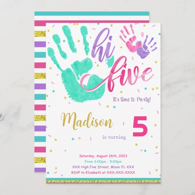 Convite para 5 Aniversário Superior Editável (Frente/Verso)