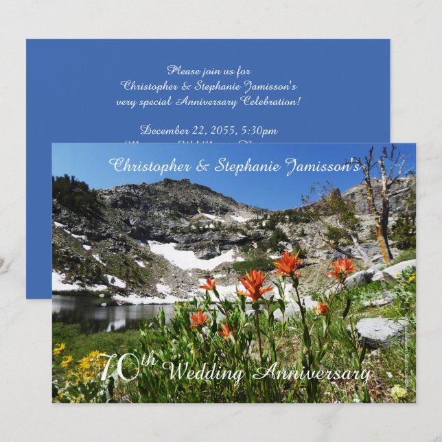 Convite para 70º Aniversário de Casamento, Flores  (Frente/Verso)