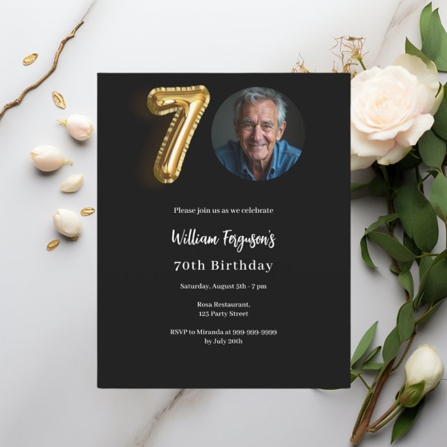 Convite para 70 de aniversário de foto em ouro pre (Criador carregado)