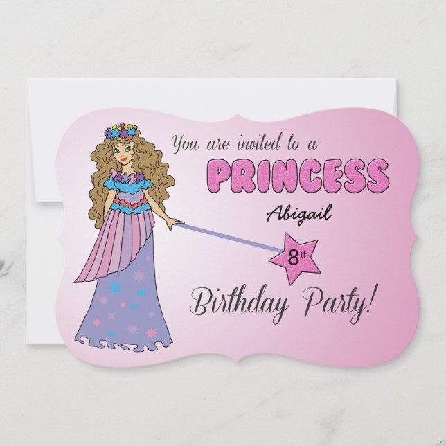 Convite para 8º Bday Princesa Rosa c/ Sparkly Wand (Frente)