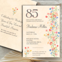Convite para 85º Aniversário - Floral Elegante de 