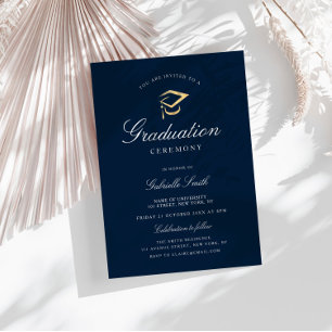 Convite para a cerimônia de formatura azul-marinh
