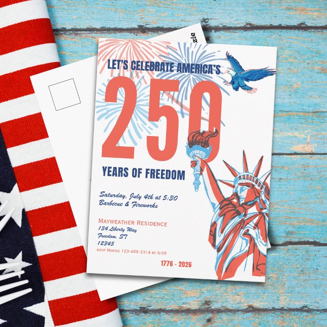 Convite para a Estátua da Liberdade Retro de 250 a (America 250th Retro Statue of Liberty Invitation Postcard)