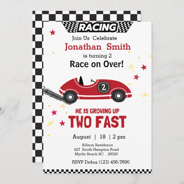 Convite para a Festa de 2 Anos do Carro Vermelho d (Frente/Verso)