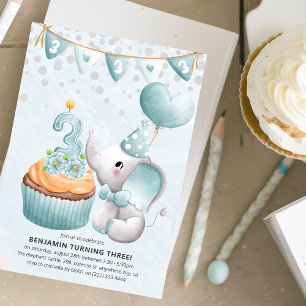 Convite para a Festa de 3 Anos do Menino Elefante 