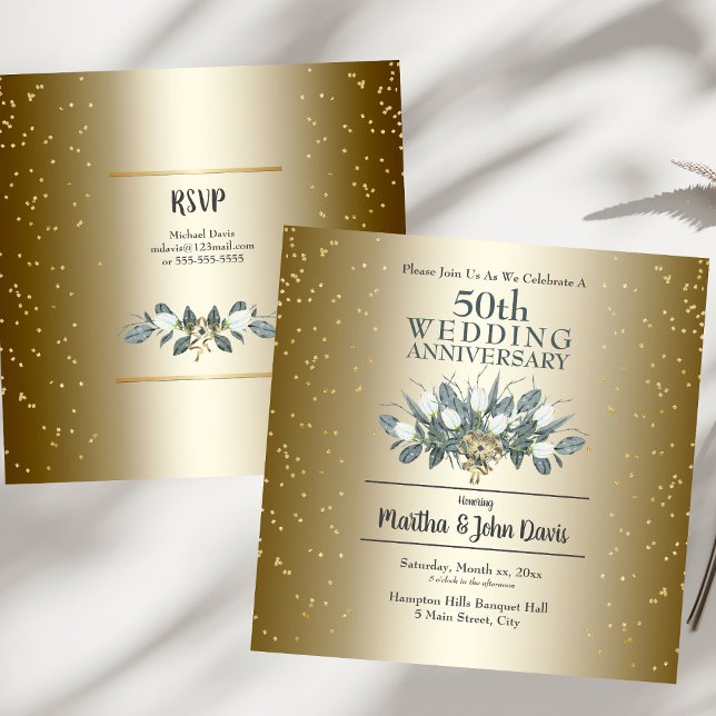 Convite para a Festa de 50 Anos de Casamento (50th Golden Wedding Anniversary Party Invitation)
