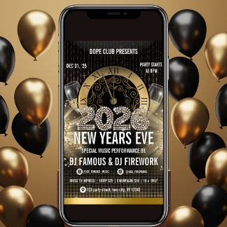 Convite para a Festa de Ano Novo 2026 Gold