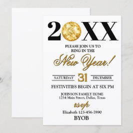 Convite para a Festa de Ano Novo 2026 Gold e Preto