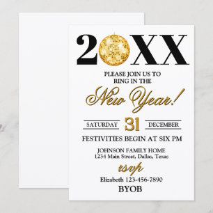 Convite para a Festa de Ano Novo 2026 Gold e Preto