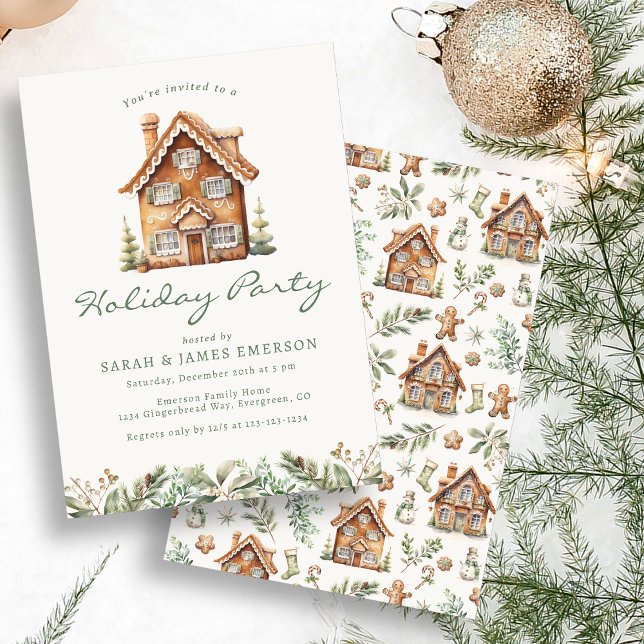 Convite para a Festa de Bolo de Gengibre de Férias (Holiday Gingerbread Party Invitation
)
