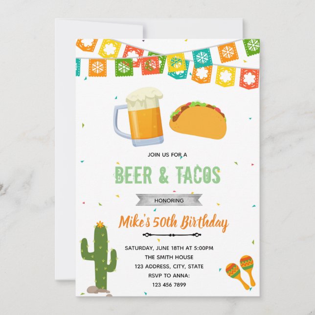 Convite para a festa de cerveja e tacos (Frente)