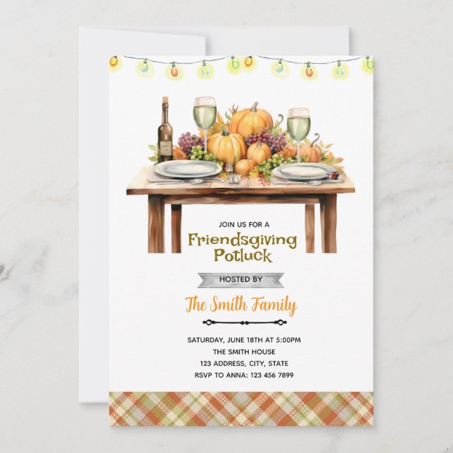 Convite para a festa de Friendsgiving Potluck (Frente)