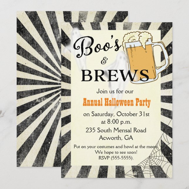 Convite para a Festa de Halloween Boos and Brews (Frente/Verso)