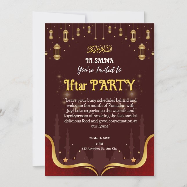 Convite para a Festa de Iftar Islâmica Marrom e Am (Frente)