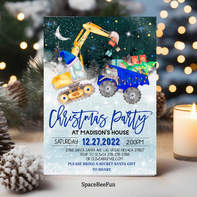 Convite para a festa de Natal de caminhão (Truck Christmas Party Excavator invitation Birthday Christmas Party Car invitation Holiday card invi)