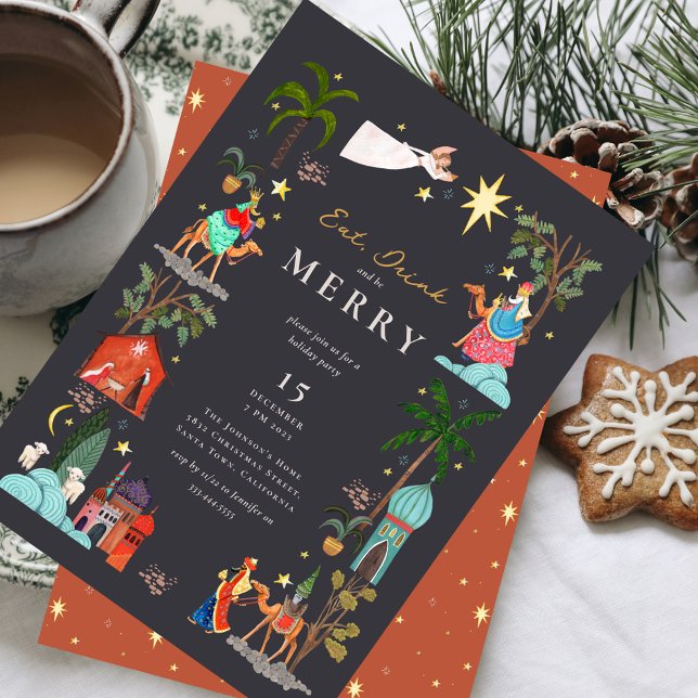 Convite para a Festa de Natal dos Três Reis Magos (Three Wise men Christmas Holiday Party Invitation)