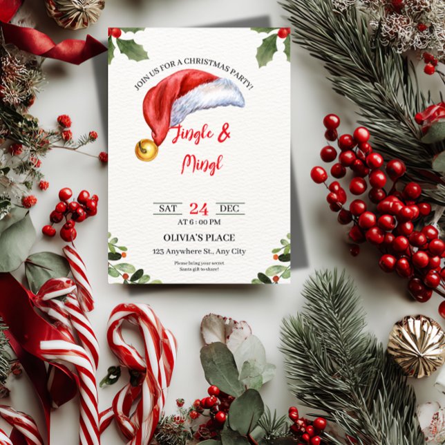 Convite para a Festa de Natal Jingle & Mingle ("Jingle, Mingle & Swap Gifts! 🎄 The perfect, customizable invite for your Friendsmas & Secret Santa)