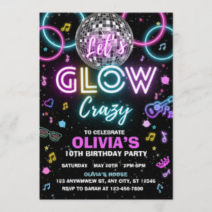 Convite para a festa disco Let's Glow Crazy - bola