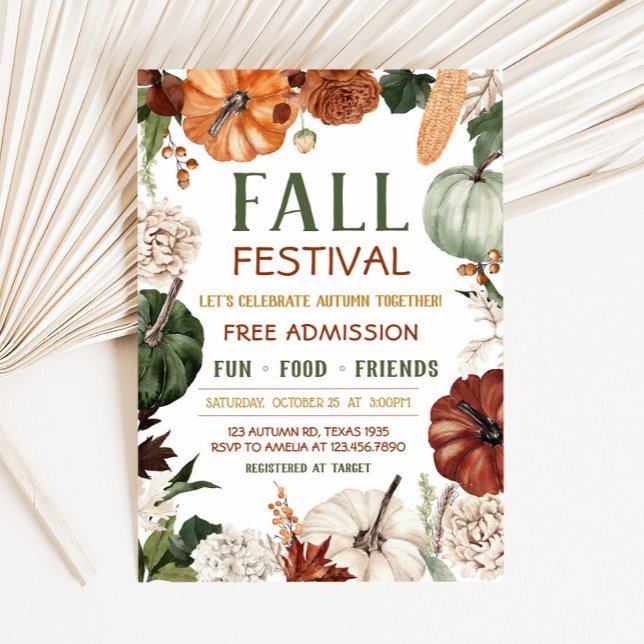 Convite para a Festa do Festival de Outono de Abób (Pumpkin Harvest Fall Festival Party Invitation
)