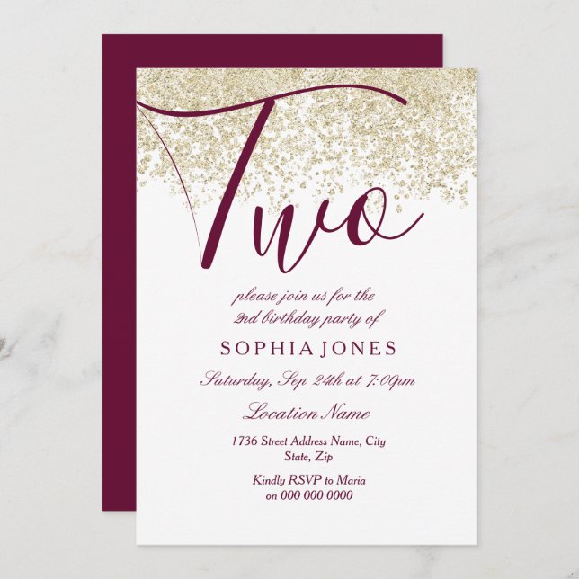 Convite para a festa do segundo aniversário Dourad (Frente/Verso)