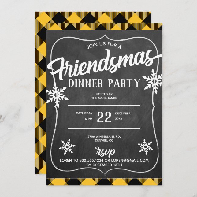 Convite para a festa Friendsmas em xadrez búfalo a (Frente/Verso)
