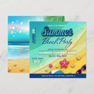 convite para a festa na praia de verão