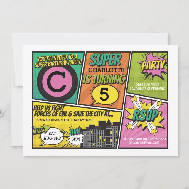 Convite para a Festa Rosa de Convite para Super He (Frente)