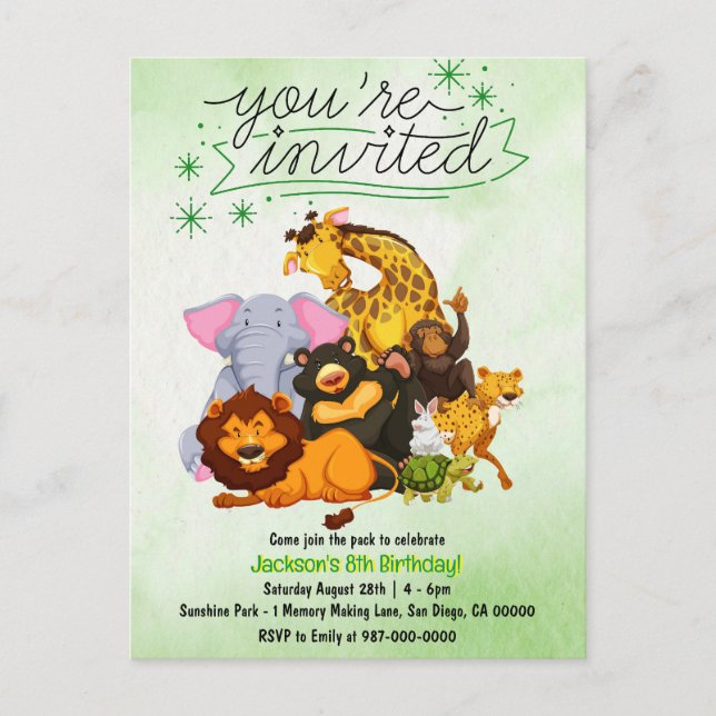 Convite para a Festa Safari de Animais do Bando (Frente)