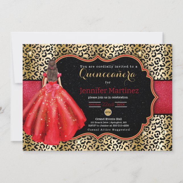 Convite para a foto-quinceañera do leopardo (Frente)