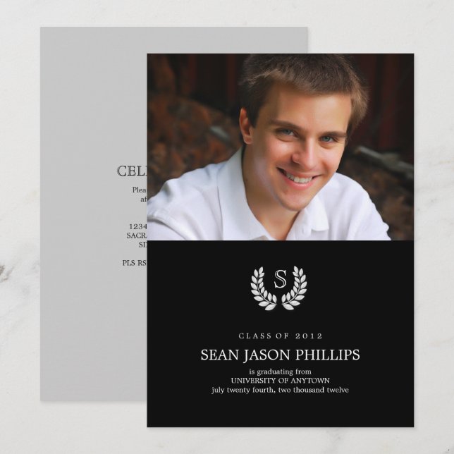 Convite para a graduação da Lei Wreath Monogramas (Frente/Verso)