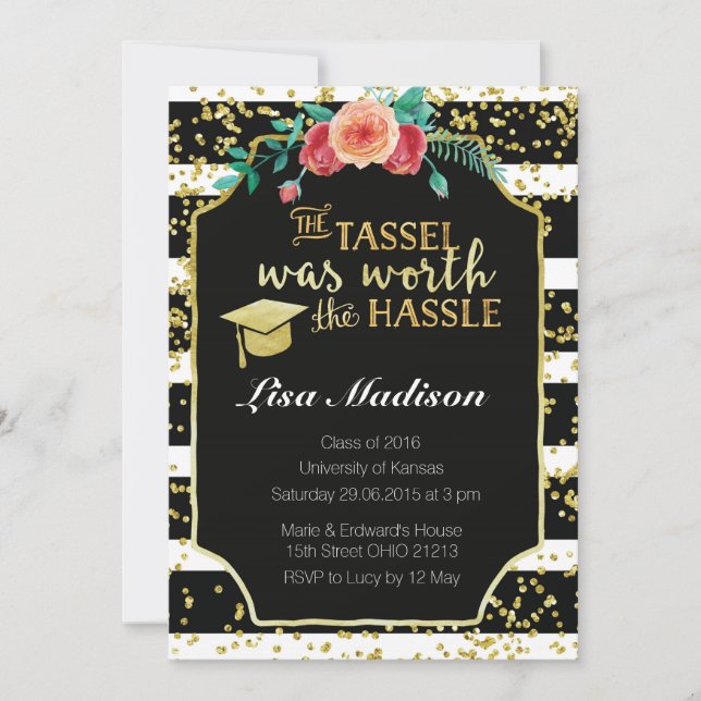 Convite para a graduação de Black and White Stripe (Frente)