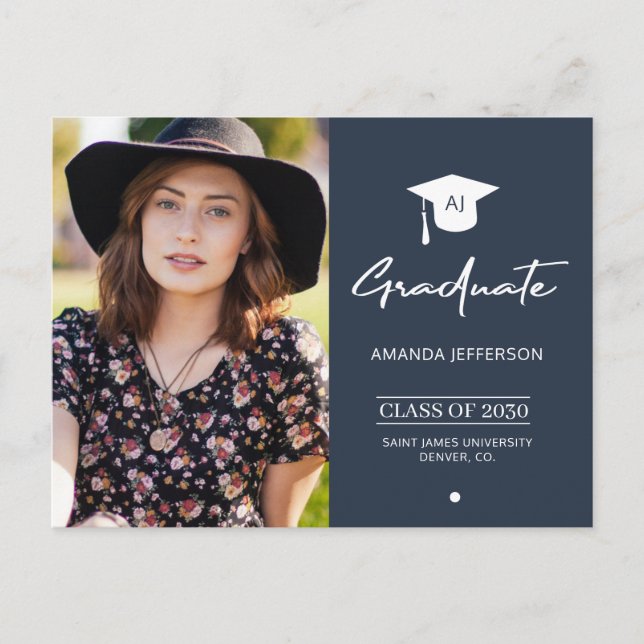 Convite para a graduação de marinho Elegante (Frente)