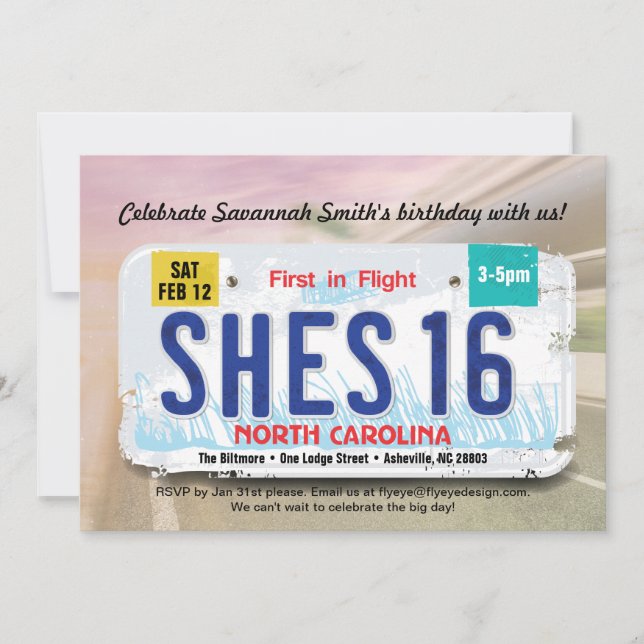 Convite para a Licença de 16 Anos da Menina na Car (Frente)