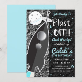 Convite PARA A LUA Foguete Espacial Festa de Aniversário