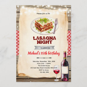 Convite para a noite de lasanha e vinho