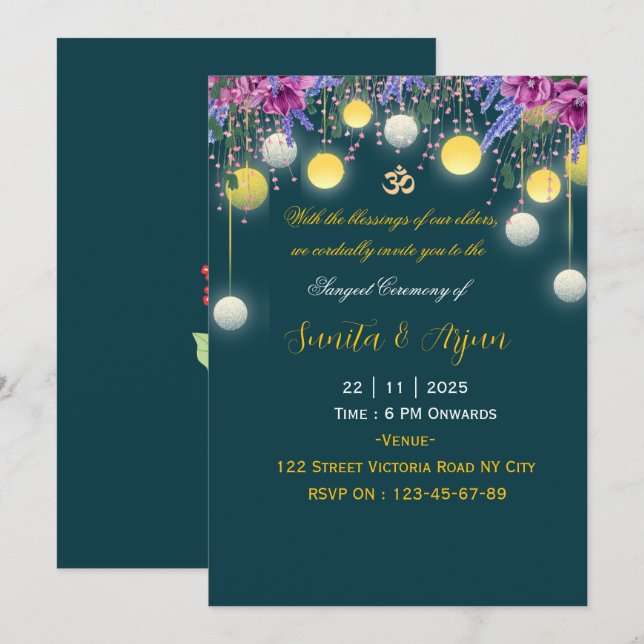 Convite para a Noite de Sangeet do Casamento India (Frente/Verso)