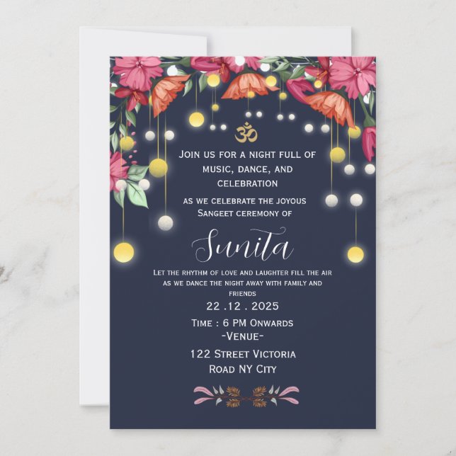 Convite para a Noite de Sangeet do Casamento India (Frente)